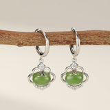 Boucles d'Oreilles Pendantes en Jade et Zircon, Argent Plaqué Or - Biloria