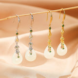 Boucles d'Oreilles Pendantes en Jade Naturel - Argent Plaqué Or - Biloria