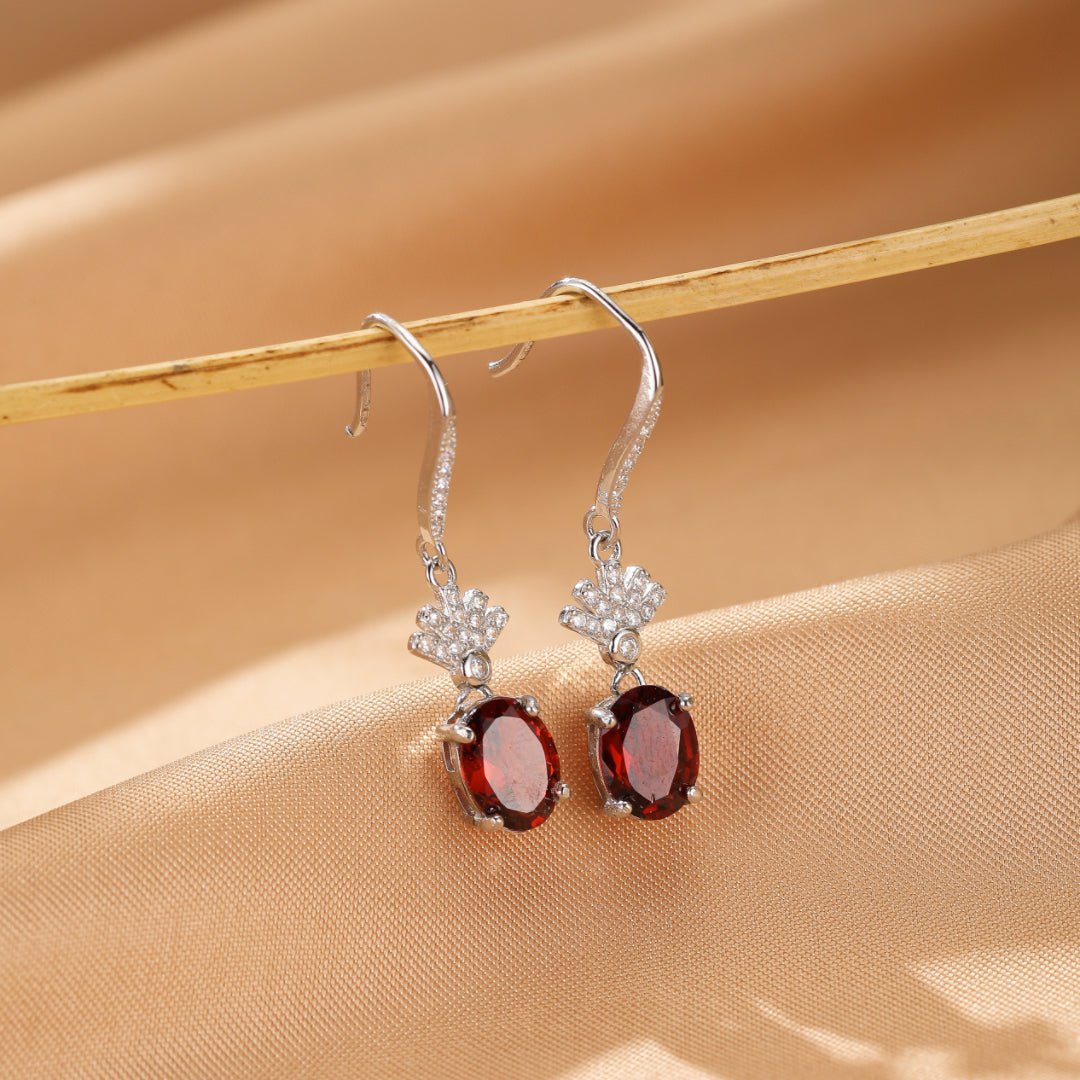 Boucles d'oreilles pendantes Grenat Argent 925 - Bijou Royal - Biloria