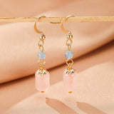Boucles d'Oreilles Pendantes Labradorite et Quartz Rose - Biloria