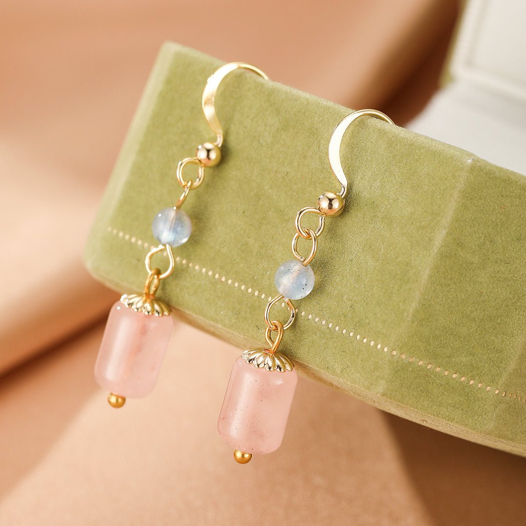 Boucles d'Oreilles Pendantes Labradorite et Quartz Rose - Biloria