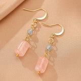 Boucles d'Oreilles Pendantes Labradorite et Quartz Rose - Biloria