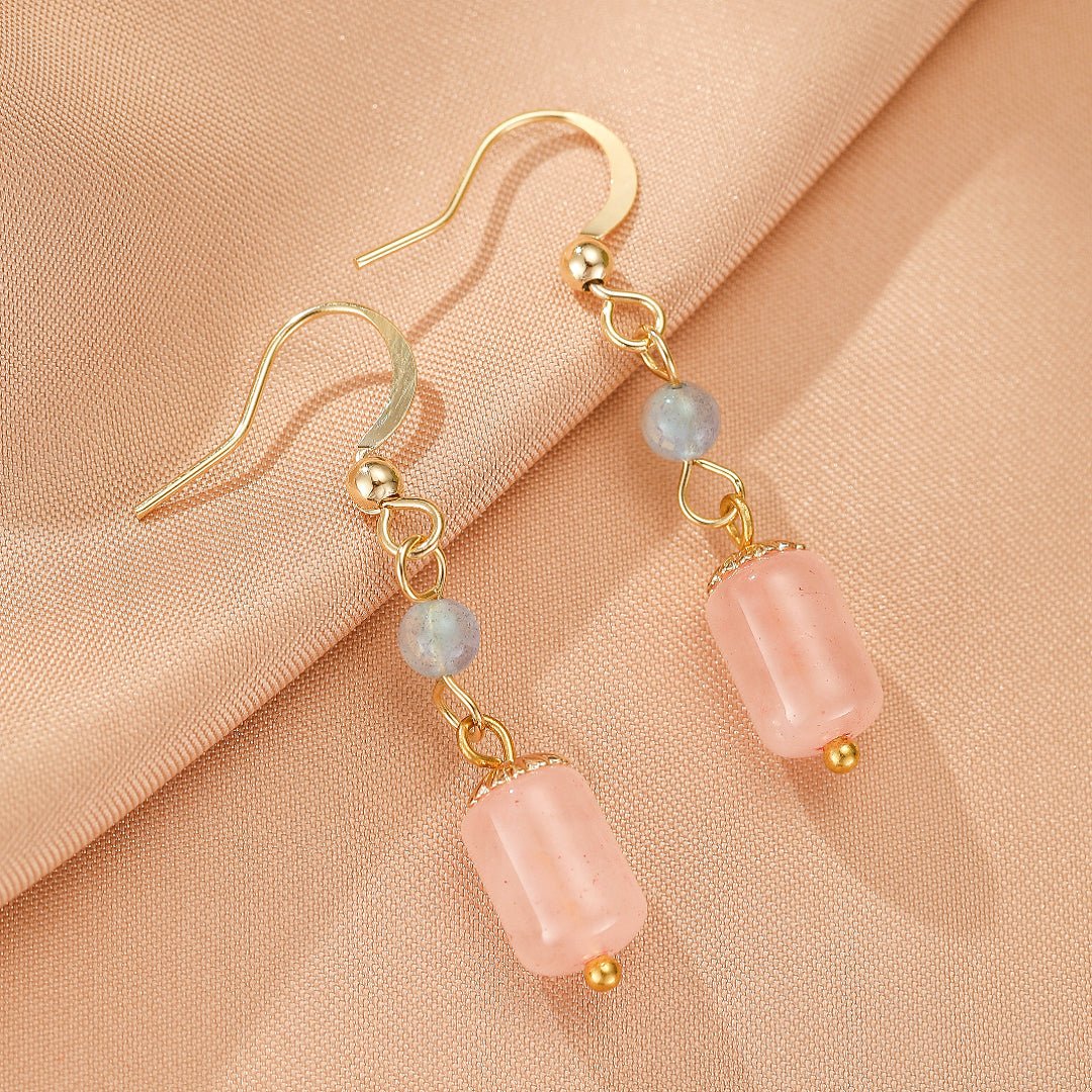 Boucles d'Oreilles Pendantes Labradorite et Quartz Rose - Biloria
