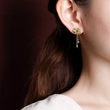 Boucles d'Oreilles Pendantes Lotus en Jade – Argent Plaqué Or - Biloria