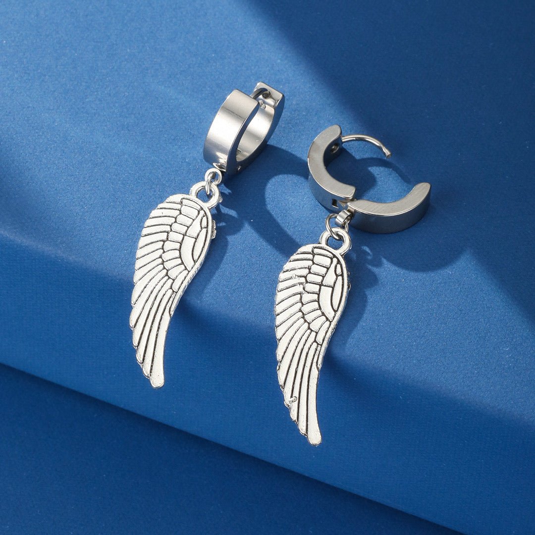 Boucles d'Oreilles Pendent Ailes Argentées | Bijou Homme Liberté - Biloria