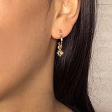 Boucles d'Oreilles Péridot Créoles Pendentif Soleil - Argent Plaqué Or - Biloria