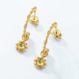 Boucles d'Oreilles Péridot Créoles Pendentif Soleil - Argent Plaqué Or - Biloria