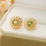 Boucles d'Oreilles Péridot Doux Rayons Argent Plaqué Or Bien-Être - Biloria