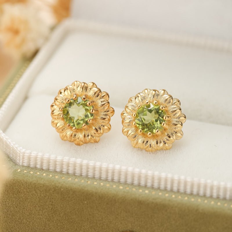 Boucles d'Oreilles Péridot Doux Rayons Argent Plaqué Or Bien-Être - Biloria