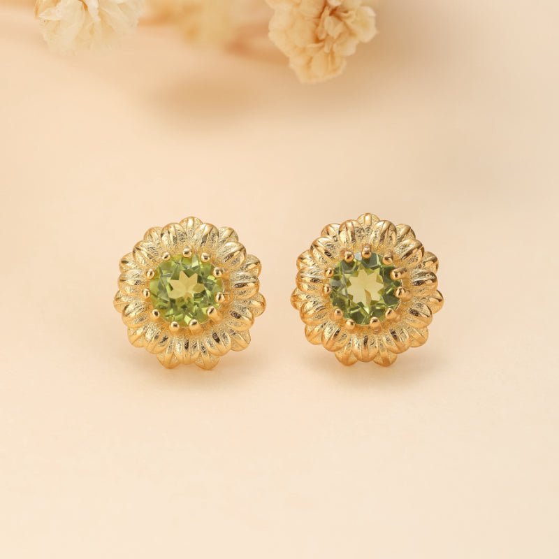 Boucles d'Oreilles Péridot Doux Rayons Argent Plaqué Or Bien-Être - Biloria