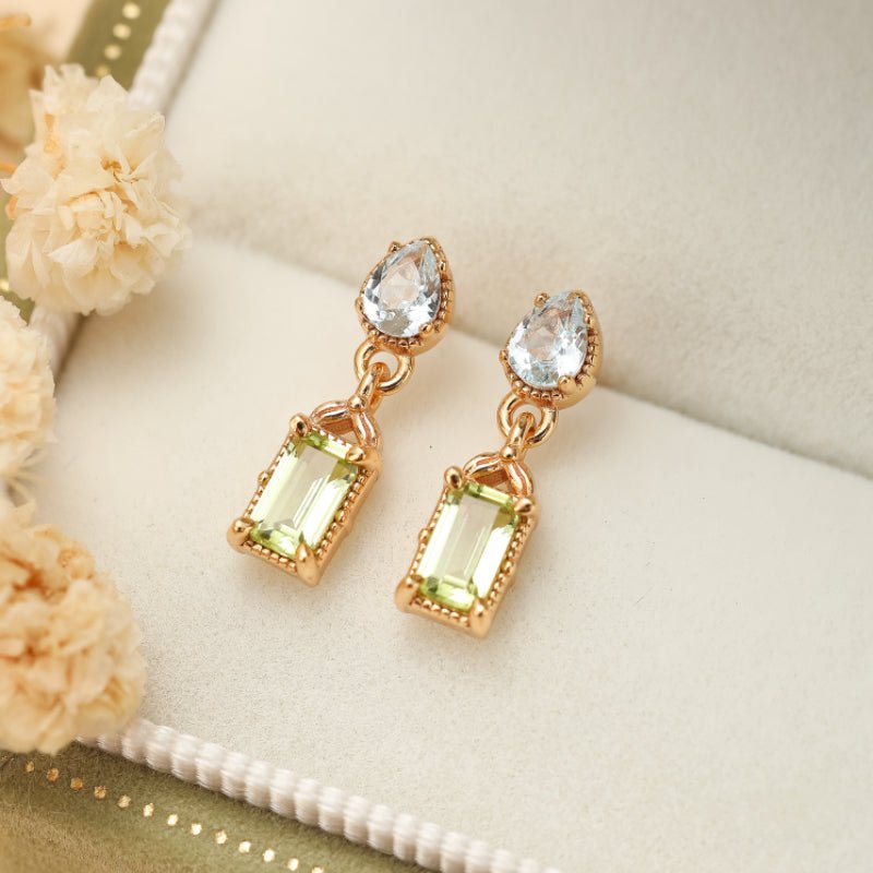 Boucles d'Oreilles Péridot et Topaze Bleue – Bijoux Cadeau - Biloria