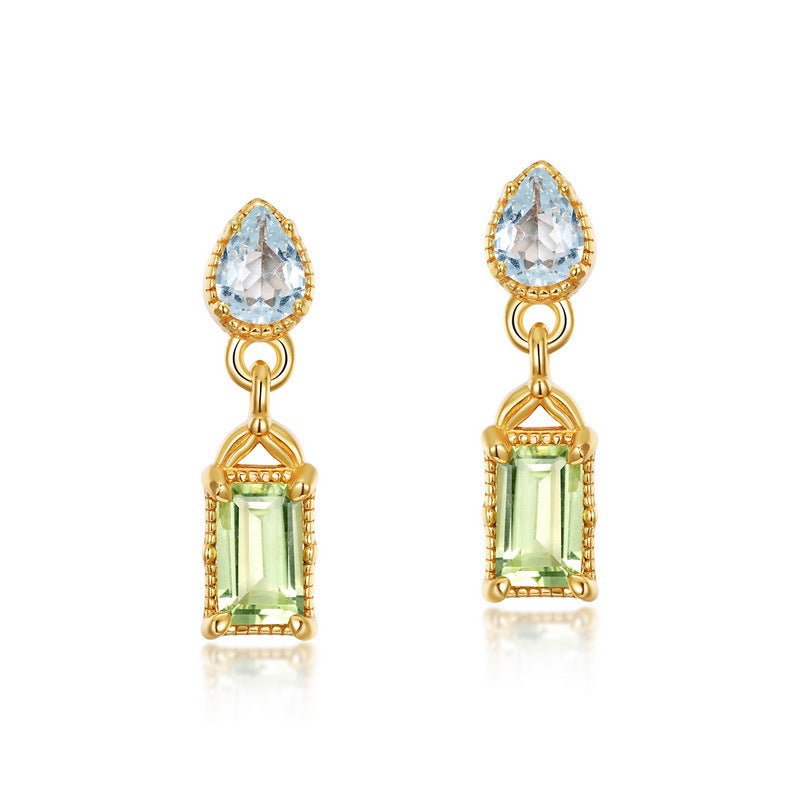 Boucles d'Oreilles Péridot et Topaze Bleue – Bijoux Cadeau - Biloria