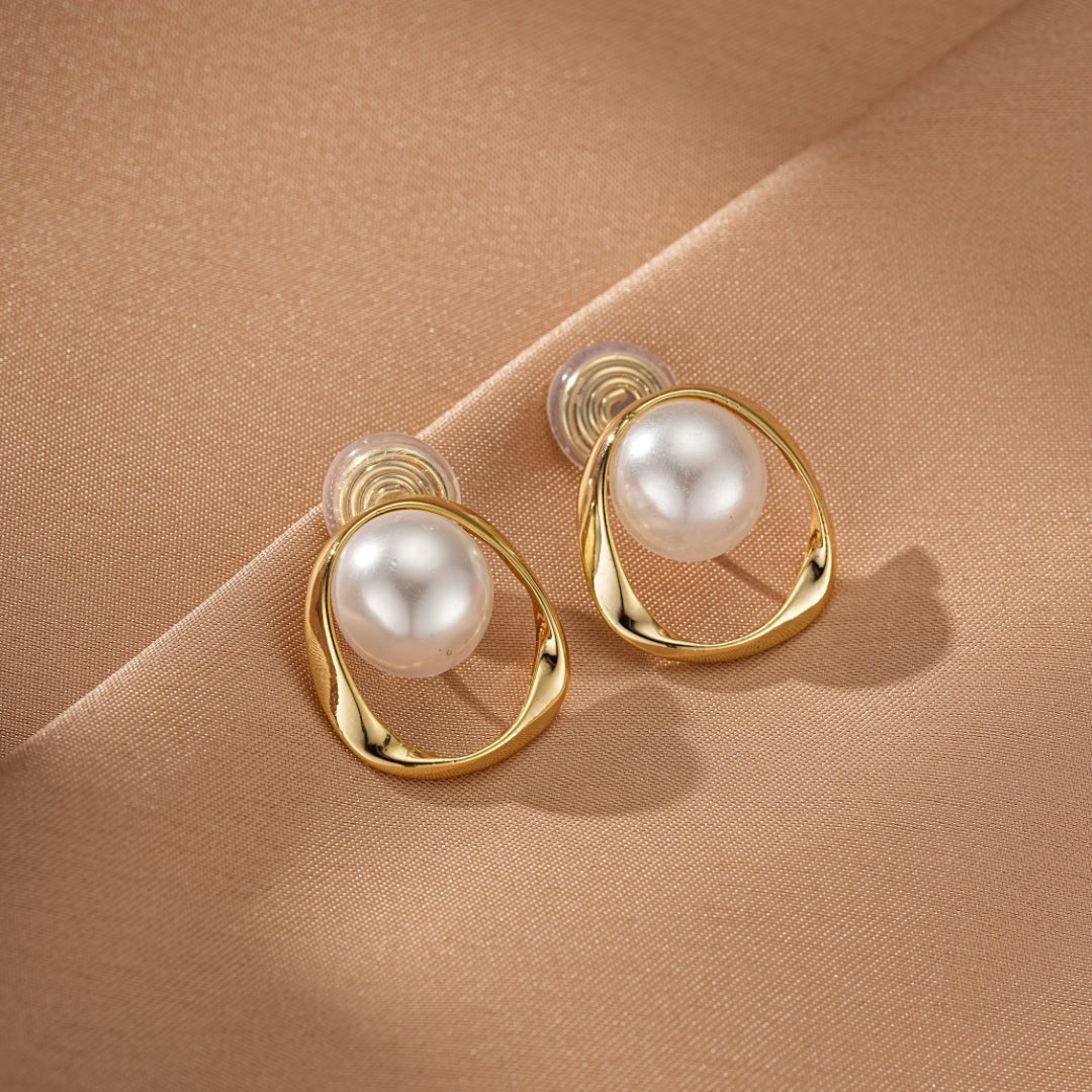 Boucles d'Oreilles Perle Cercle Doré Clip - Biloria