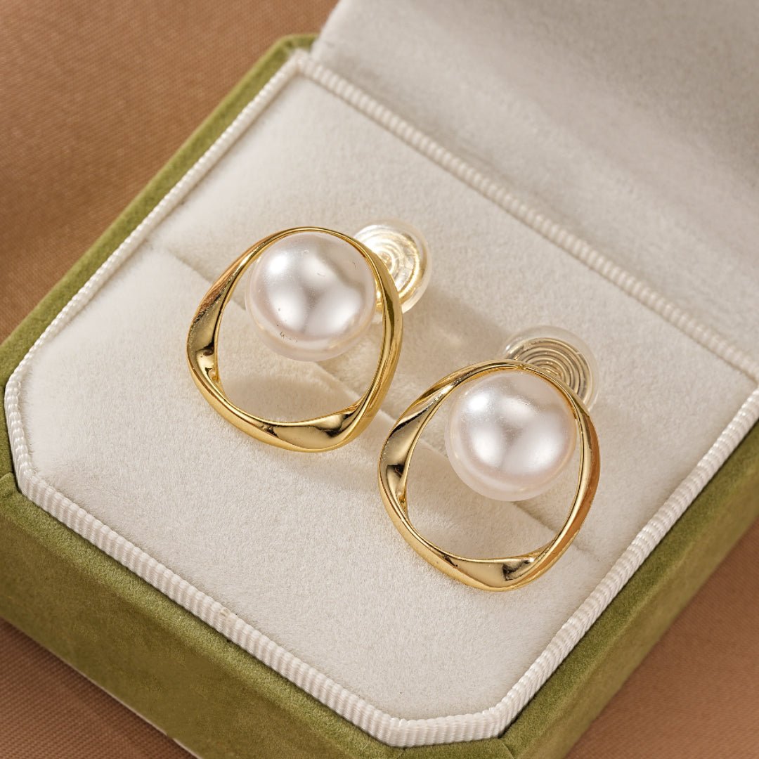 Boucles d'Oreilles Perle Cercle Doré Clip - Biloria