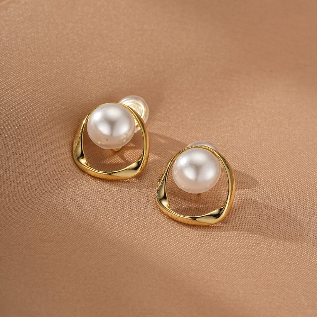 Boucles d'Oreilles Perle Cercle Doré Clip - Biloria
