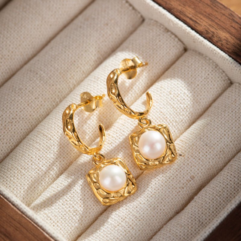 Boucles d'Oreilles Perle Eau Douce – Argent Plaqué Or - Biloria