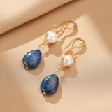 Boucles d'Oreilles Perle et Lapis Lazuli - Lithothérapie Féminine - Biloria
