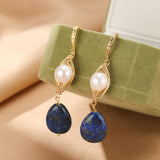Boucles d'Oreilles Perle et Lapis Lazuli - Lithothérapie Féminine - Biloria