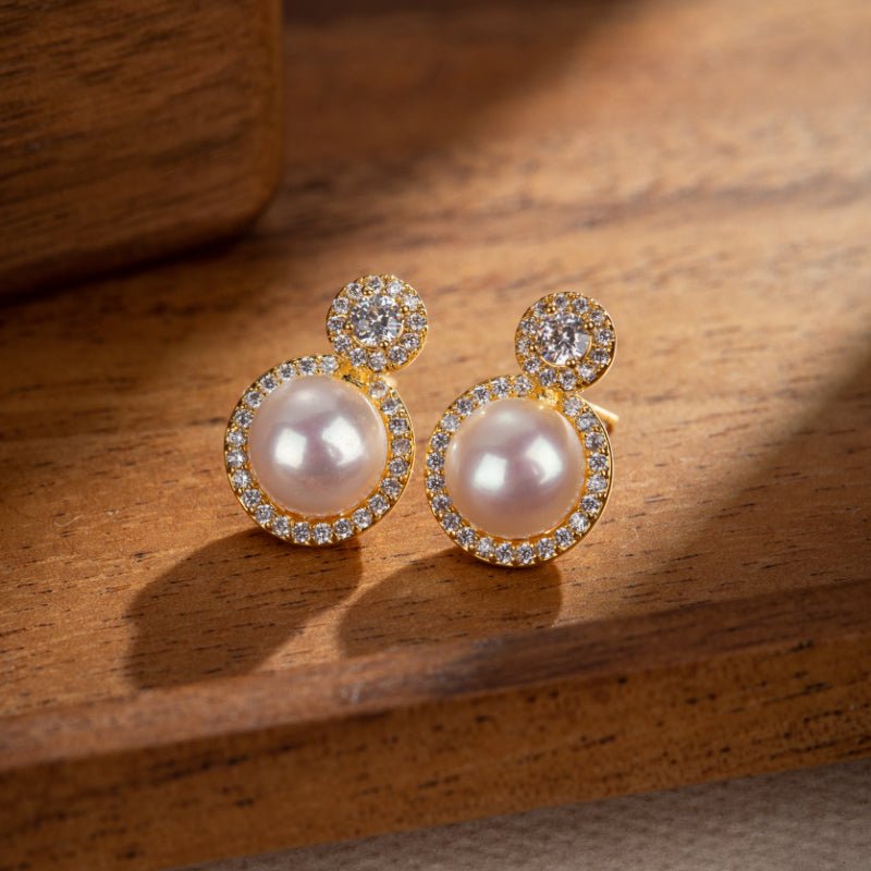 Boucles d'Oreilles Perle et Zircon – Éclat Lunaire - Biloria
