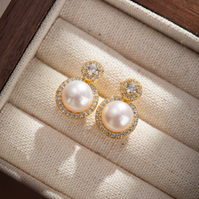Boucles d'Oreilles Perle et Zircon – Éclat Lunaire - Biloria