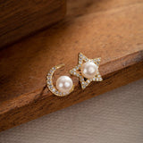 Boucles d'Oreilles Perle Étoile Lunaire Plaqué Or - Biloria