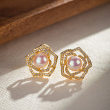 Boucles d'Oreilles Perle Naturelle 7mm – Cuivre Plaqué Or Zircon - Biloria