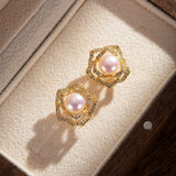 Boucles d'Oreilles Perle Naturelle 7mm – Cuivre Plaqué Or Zircon - Biloria