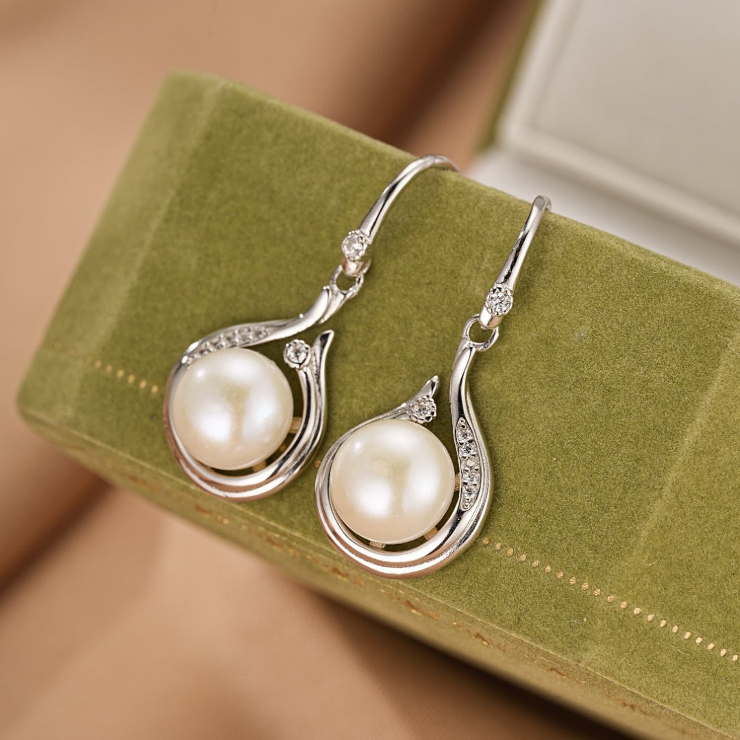 Boucles d'Oreilles Perle Zircon Argent – Goutte Royale - Biloria