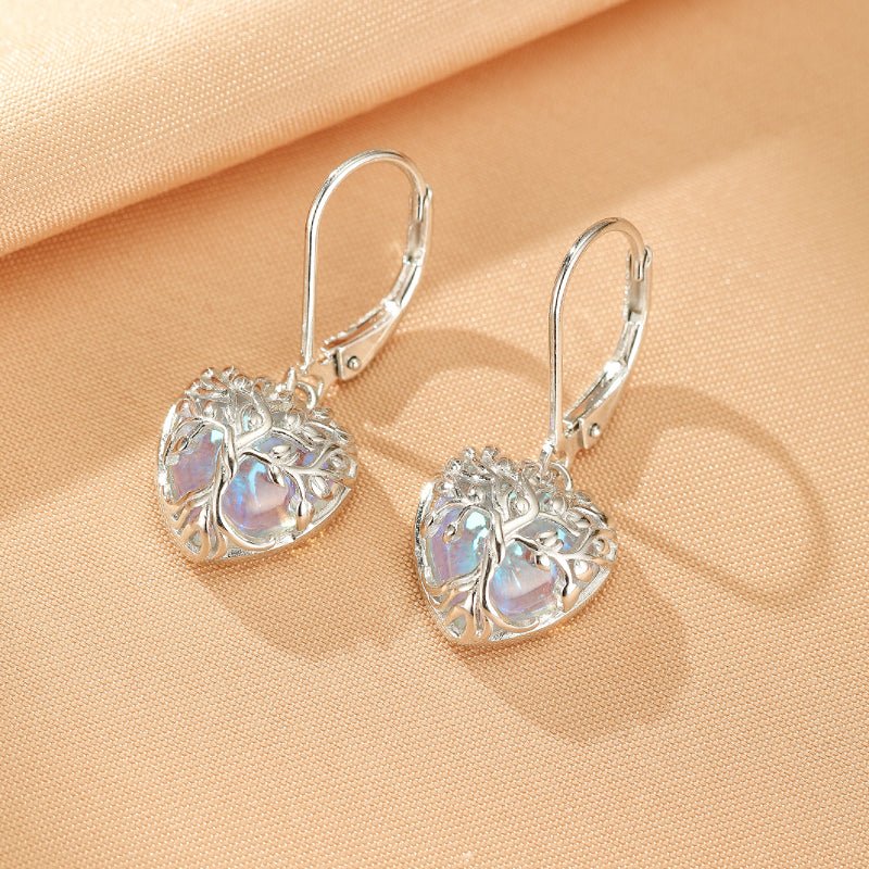 Boucles d'Oreilles Pierre de Lune Arbre de Vie Argent 925 - Biloria