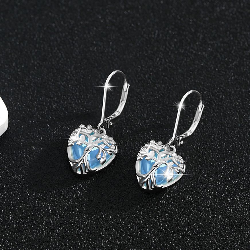 Boucles d'Oreilles Pierre de Lune Arbre de Vie Argent 925 - Biloria