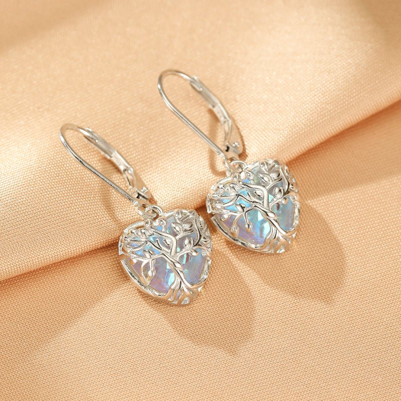 Boucles d'Oreilles Pierre de Lune Arbre de Vie Argent 925 - Biloria