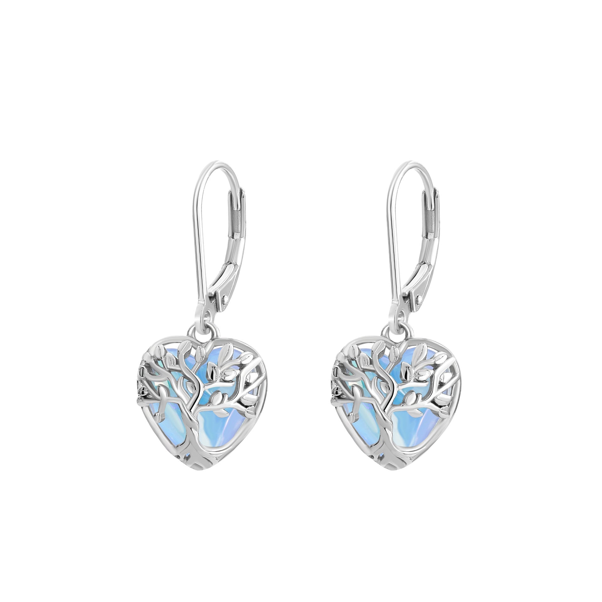 Boucles d'Oreilles Pierre de Lune Arbre de Vie Argent 925 - Biloria