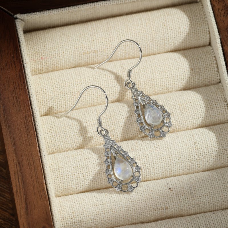 Boucles d'Oreilles Pierre de Lune en Forme de Larme - Biloria