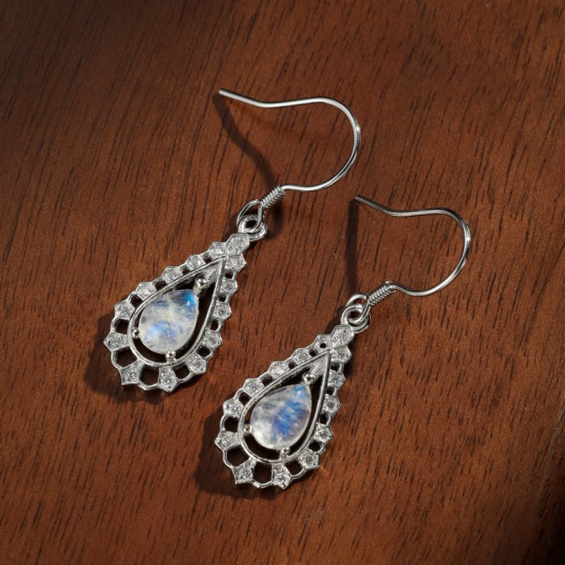 Boucles d'Oreilles Pierre de Lune en Forme de Larme - Biloria