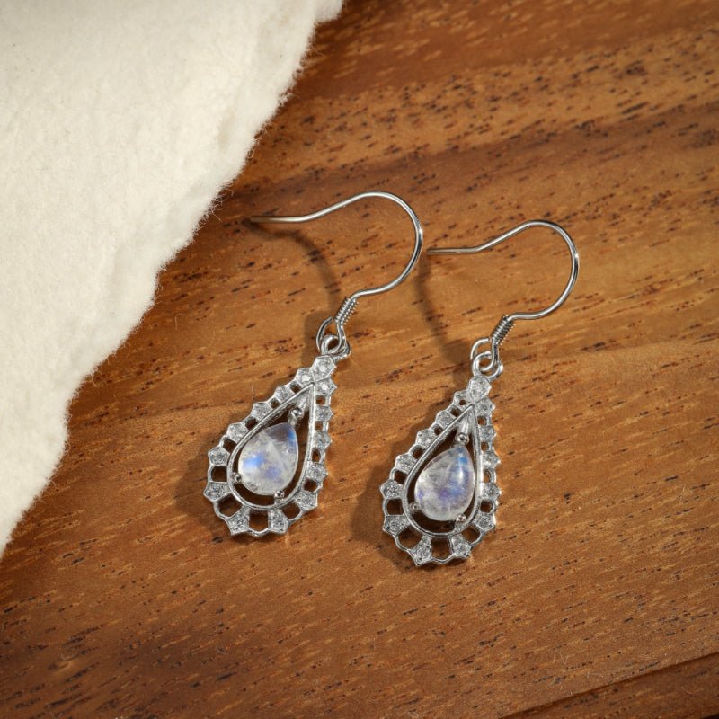 Boucles d'Oreilles Pierre de Lune en Forme de Larme - Biloria