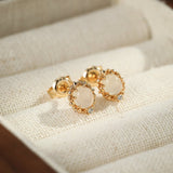 Boucles d'Oreilles Pierre de Lune et Zircon – Argent Plaqué Or S925 - Biloria