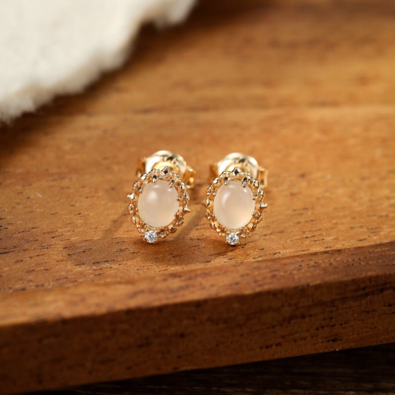 Boucles d'Oreilles Pierre de Lune et Zircon – Argent Plaqué Or S925 - Biloria
