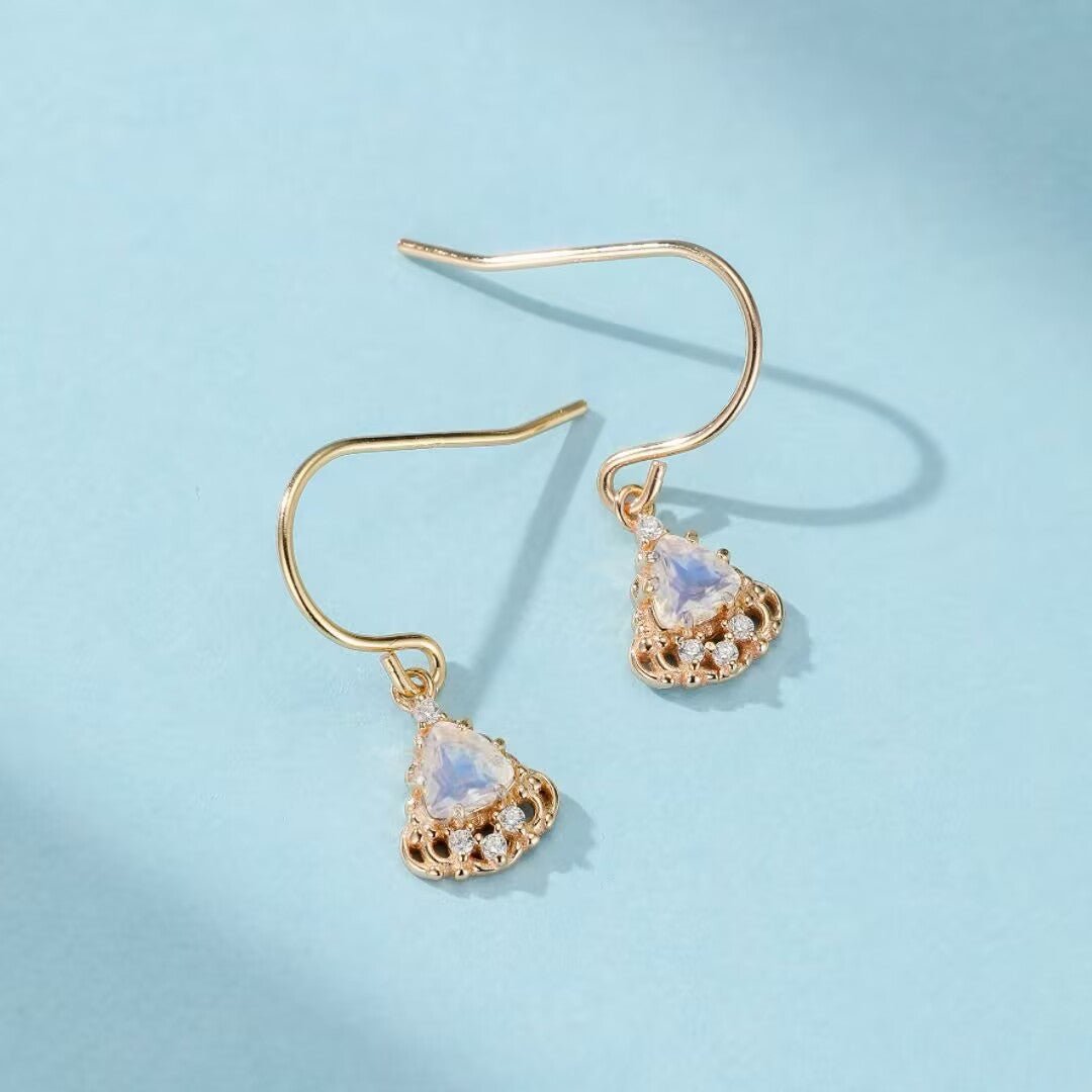 Boucles d'Oreilles Pierre de Lune Féérie Royale Argent Plaqué Or - Biloria