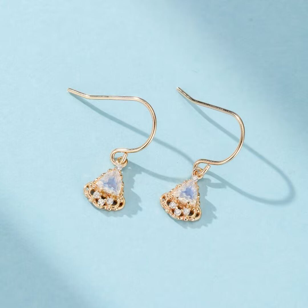 Boucles d'Oreilles Pierre de Lune Féérie Royale Argent Plaqué Or - Biloria