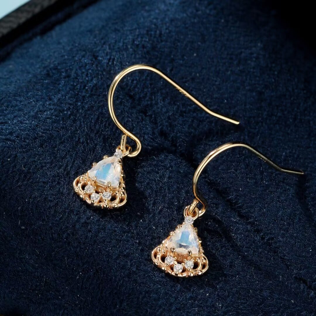 Boucles d'Oreilles Pierre de Lune Féérie Royale Argent Plaqué Or - Biloria