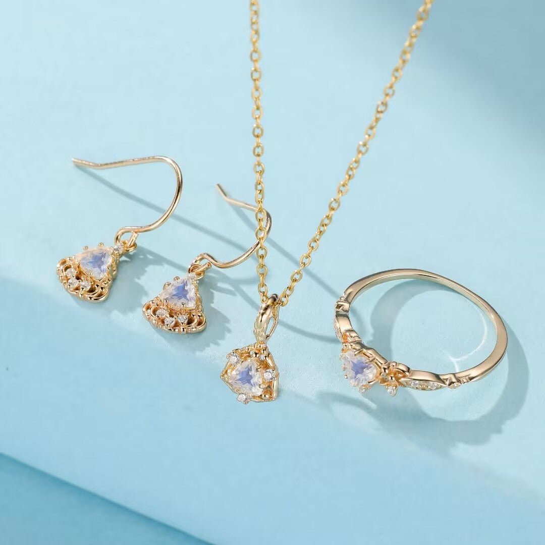 Boucles d'Oreilles Pierre de Lune Féérie Royale Argent Plaqué Or - Biloria