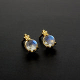 Boucles d'Oreilles Pierre de Lune Goutte Lumineuse Argent Plaqué Or - Biloria