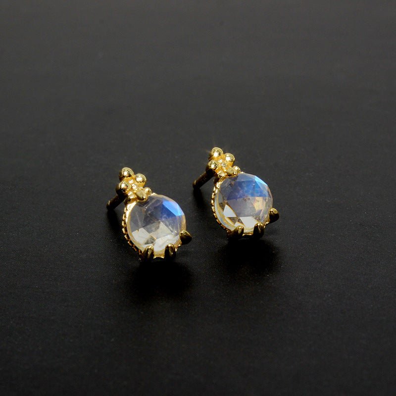 Boucles d'Oreilles Pierre de Lune Goutte Lumineuse Argent Plaqué Or - Biloria