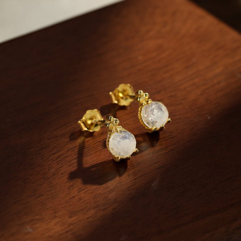 Boucles d'Oreilles Pierre de Lune Goutte Lumineuse Argent Plaqué Or - Biloria
