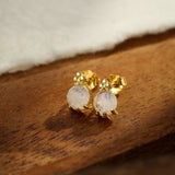 Boucles d'Oreilles Pierre de Lune Goutte Lumineuse Argent Plaqué Or - Biloria