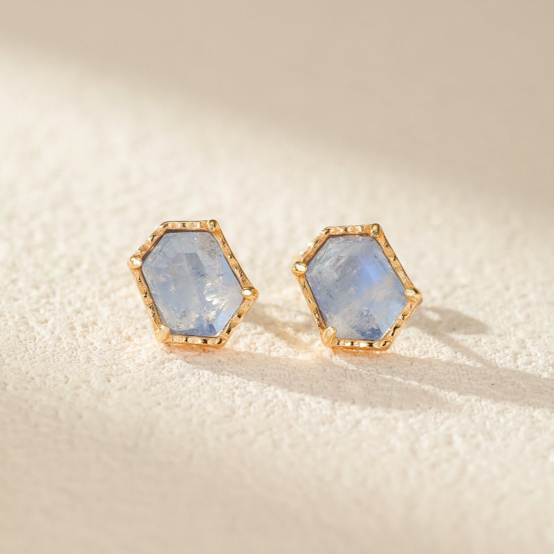 Boucles d'Oreilles Pierre de Lune Luna – Argent Plaqué Or - Biloria