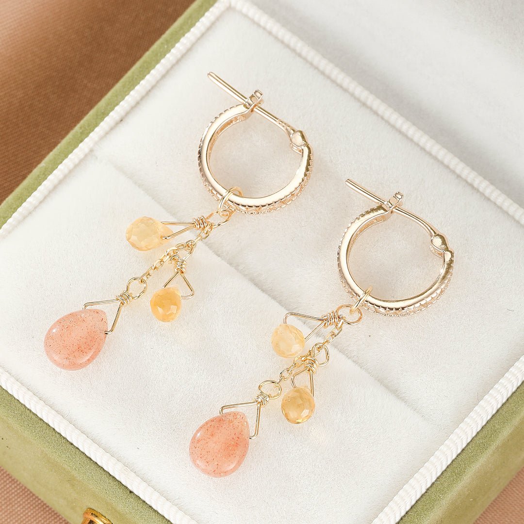 Boucles d'Oreilles Pierre de Soleil et Citrine – Argent Plaqué Or - Biloria