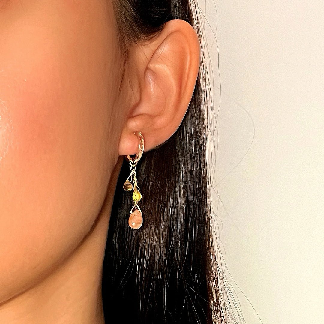Boucles d'Oreilles Pierre de Soleil et Citrine – Argent Plaqué Or - Biloria
