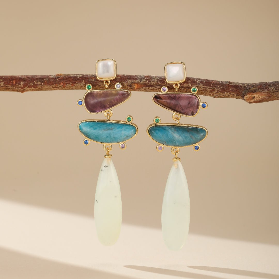 Boucles d'Oreilles Pierre Naturelle Jade Améthyste Apatite - Biloria