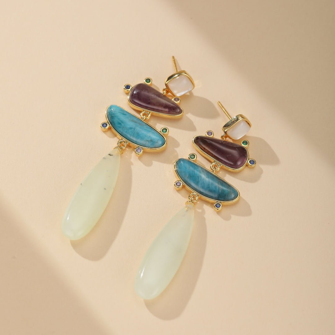 Boucles d'Oreilles Pierre Naturelle Jade Améthyste Apatite - Biloria
